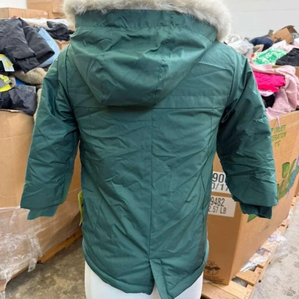 All in Motion Girls' Green Faux Fur Hooded Winter Parka – Size XS (4/5)